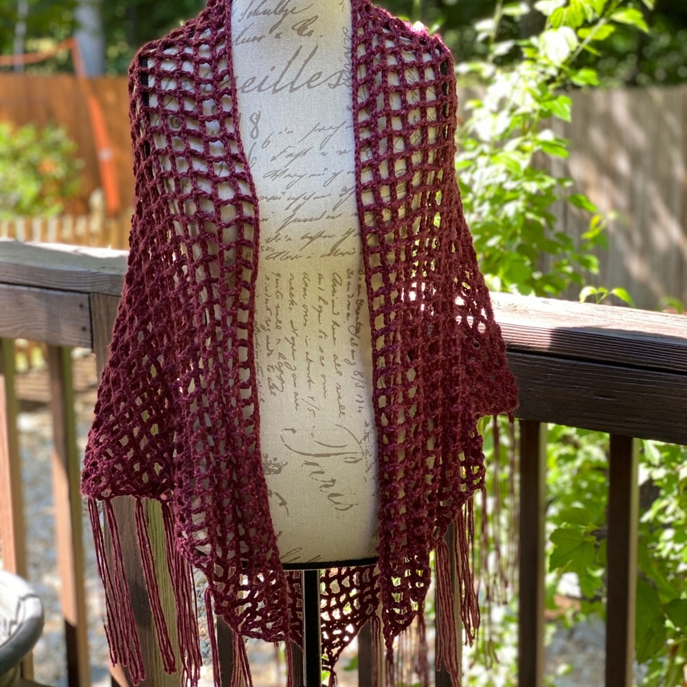 Bohemian style burgundy shawl/scarf - Picture 3 of 8